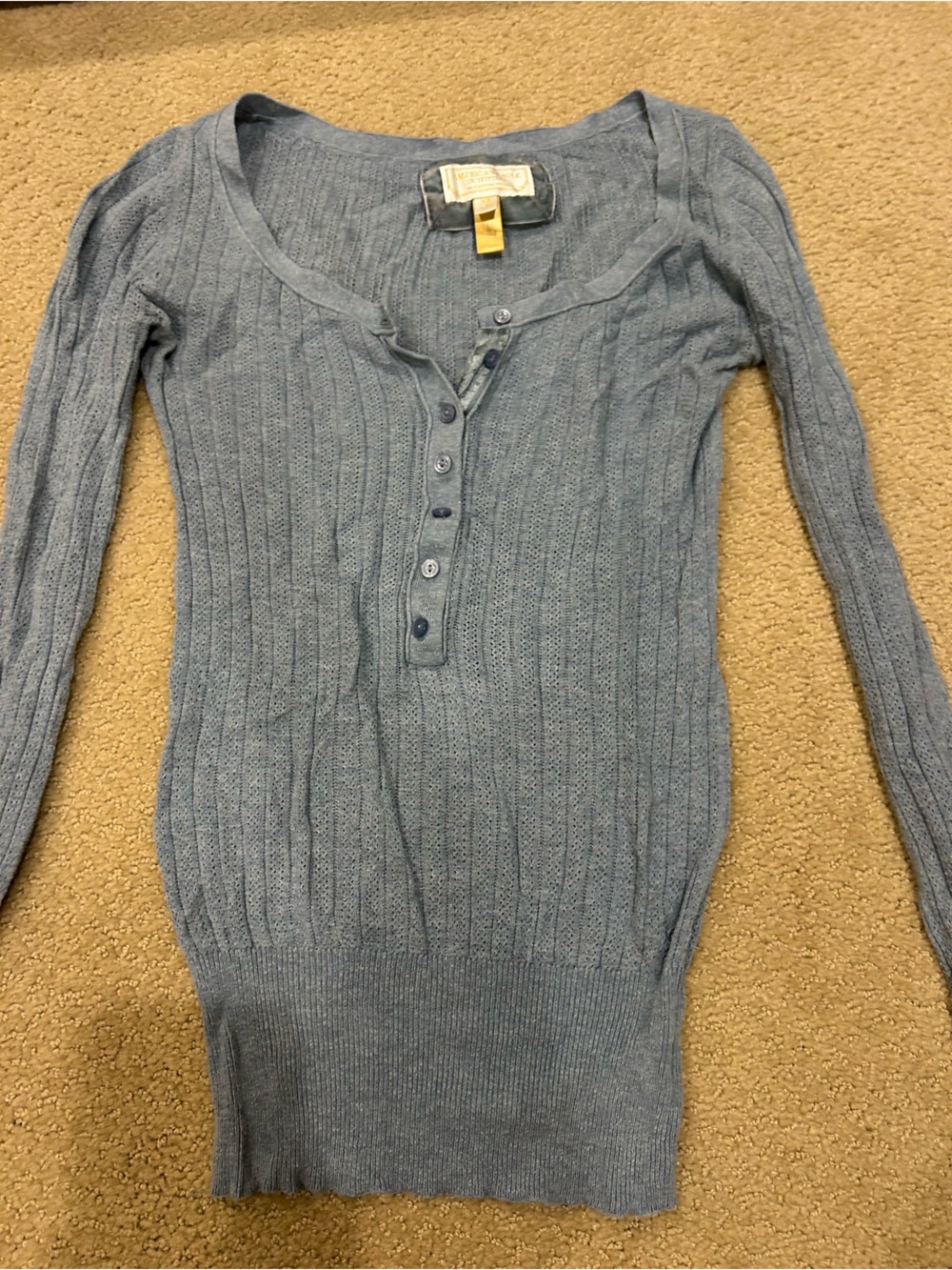 American Eagle Outfitters Gray Ribbed Button Cardigan